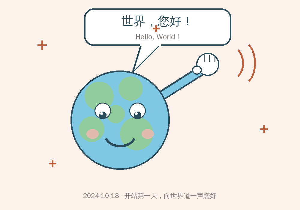 笑着挥手打招呼的地球：世界，您好！